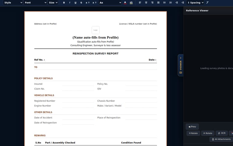 Reinspection survey report editor