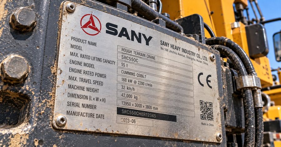 Equipment maker's plate with model and serial number