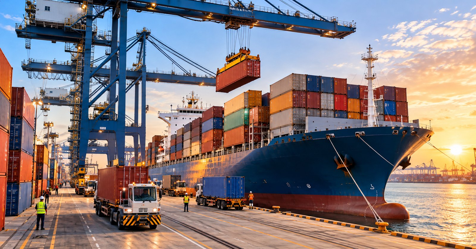Marine cargo survey — a container vessel being discharged at the port